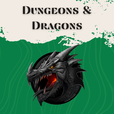 The text at the top of the image reads "Dungeons & Dragons". There is a picture of a dragon underneath the text. 