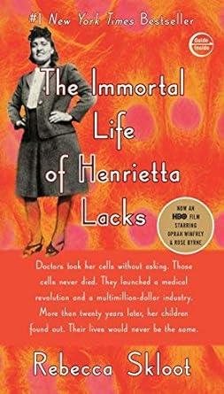 The image is a cover of the book called The Immortal Life of Henrietta Lacks by Rebecca Skloot. It has a picture of a woman smiling with her hands on her hips. 