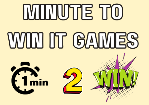 The image depicts a clock with words 1 minute. The number 2. And the word WIN. 