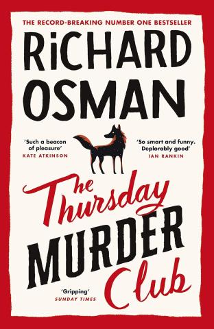 Book cover for "The Thursday Murder Club" by Richard Osman, featuring a red and cream design with a fox illustration.