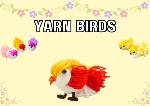 The image shows a bird made out of yarn. 