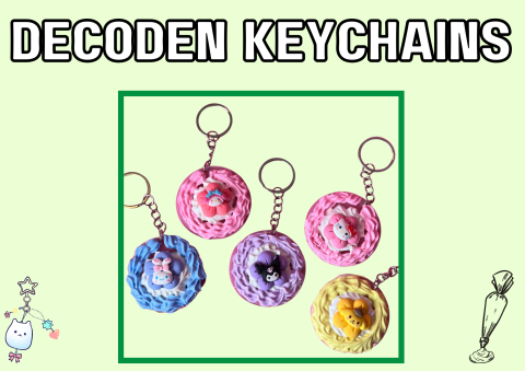 The image shows keychains charms.