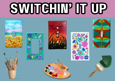 The image shows light switch covers that have been painted. 