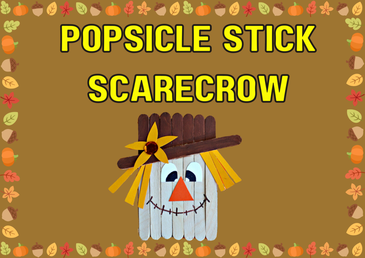 A scarecrow made out of popsicle sticks.