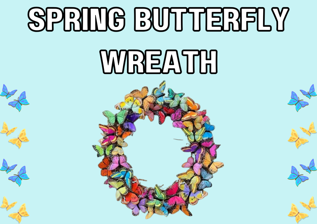 The image shows a wreath with butterflies on it. 